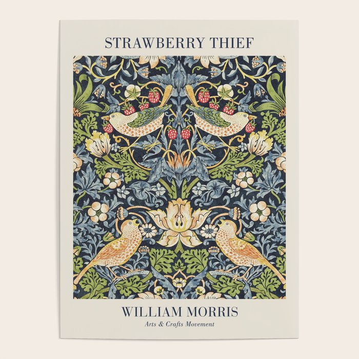 William Morris Strawberry Thief Vintage Floral Botanical Art Exhibition Style Kitchen Wall Decor Poster