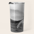 Wild horses couldn't take you from me; young woman on a white horse throwing her hair black wilderness black and white photograph - photography - photographs Travel Mug Gallery Image 3