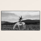Wild horses couldn't take you from me; young woman on a white horse throwing her hair black wilderness black and white photograph - photography - photographs Desk Mat Gallery Image 3