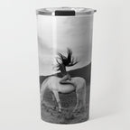 Wild horses couldn't take you from me; young woman on a white horse throwing her hair black wilderness black and white photograph - photography - photographs Travel Mug Gallery Image 1
