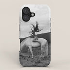 Wild horses couldn't take you from me; young woman on a white horse throwing her hair black wilderness black and white photograph - photography - photographs iPhone Case Gallery Image 1