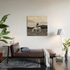 Wild horses couldn't take you from me; young woman on a white horse throwing her hair black wilderness black and white photograph - photography - photographs Wood Wall Art Gallery Image 2