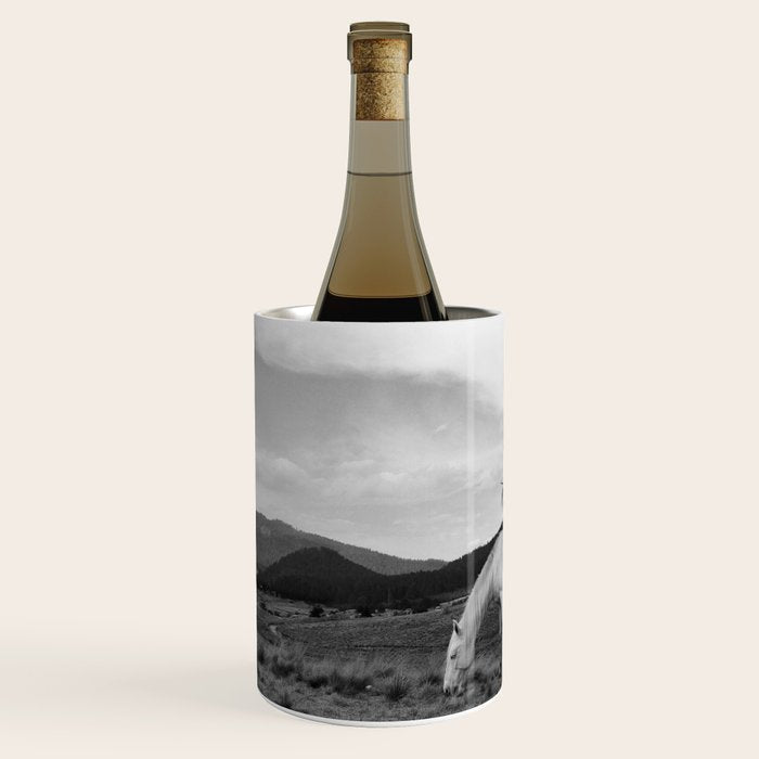 Wild horses couldn't take you from me; young woman on a white horse throwing her hair black wilderness black and white photograph - photography - photographs Wine Chiller Gallery Image 2