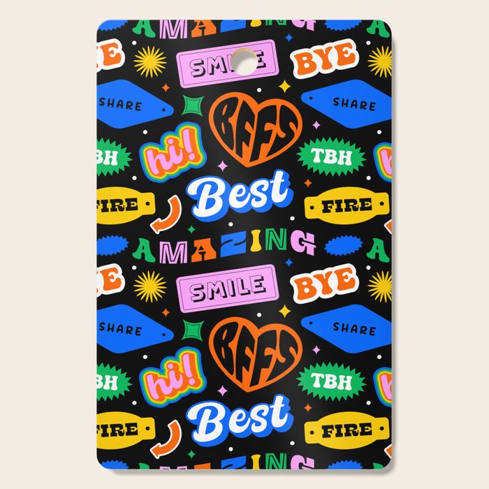 Fun retro quote sticker pattern Cutting Board Gallery Image 1