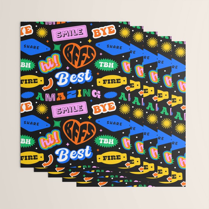 Fun retro quote sticker pattern Wrapping Paper Gallery Image 3