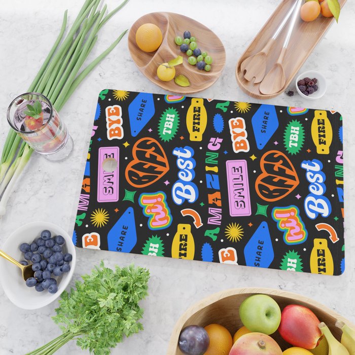 Fun retro quote sticker pattern Cutting Board Gallery Image 2