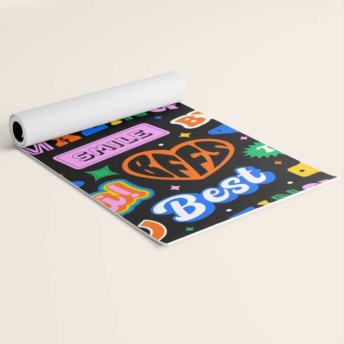 Fun retro quote sticker pattern Yoga Mat Gallery Image 2