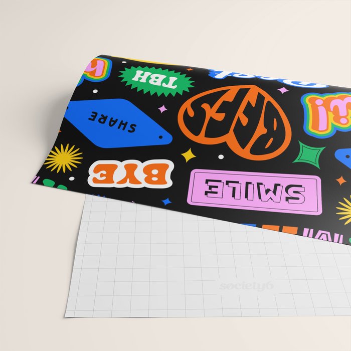 Fun retro quote sticker pattern Wrapping Paper Gallery Image 2