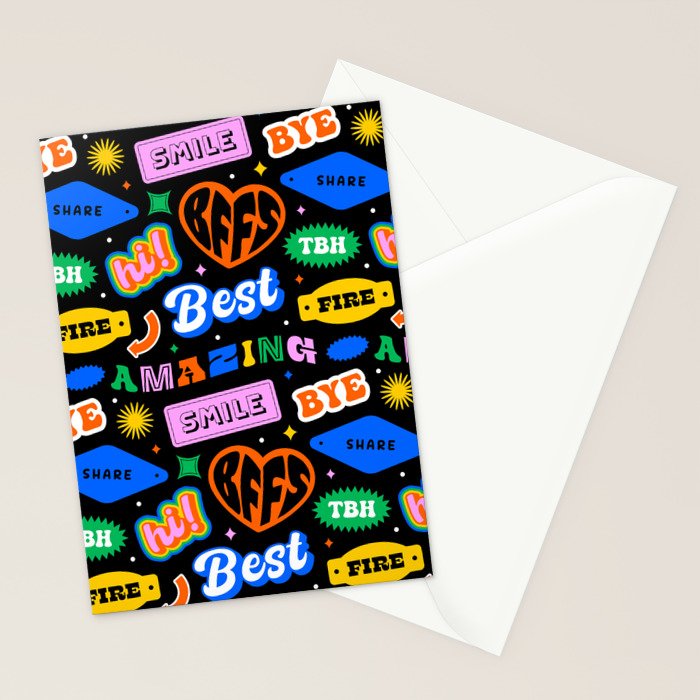 Fun retro quote sticker pattern Stationery Card Gallery Image 2