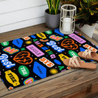 Fun retro quote sticker pattern Outdoor Rug Gallery Image 2