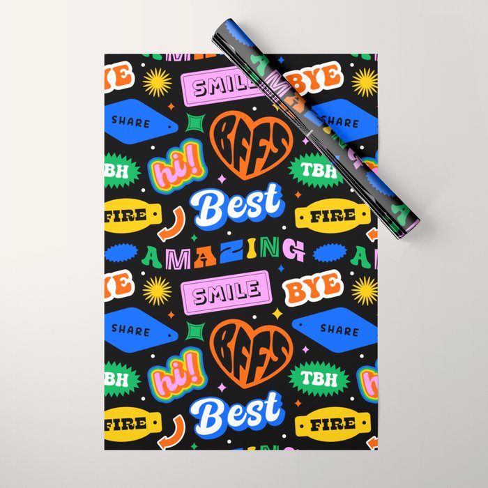 Fun retro quote sticker pattern Wrapping Paper Gallery Image 1