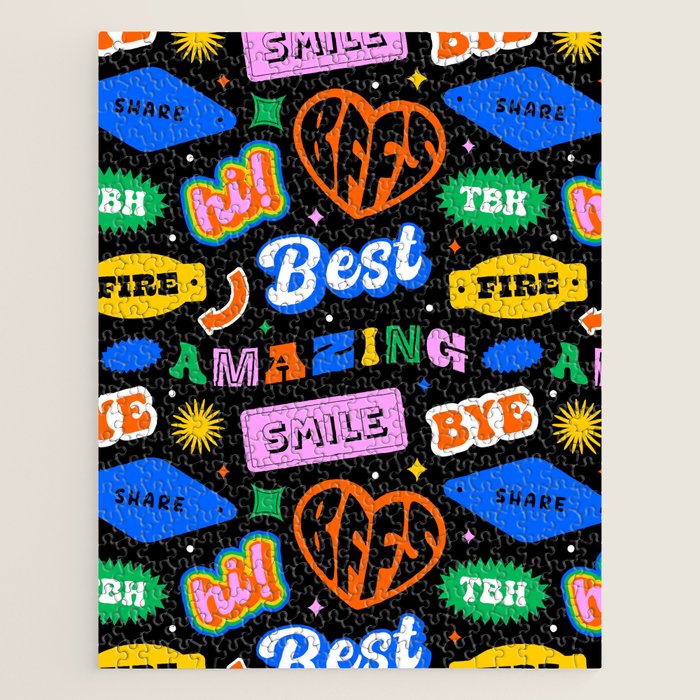 Fun retro quote sticker pattern Jigsaw Puzzle Gallery Image 1