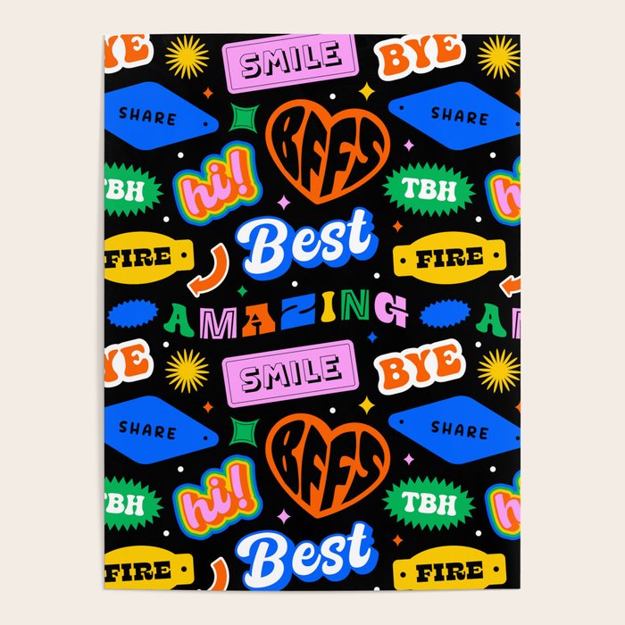 Fun retro quote sticker pattern Poster Gallery Image 4