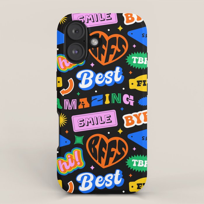 Fun retro quote sticker pattern iPhone Case Gallery Image 1