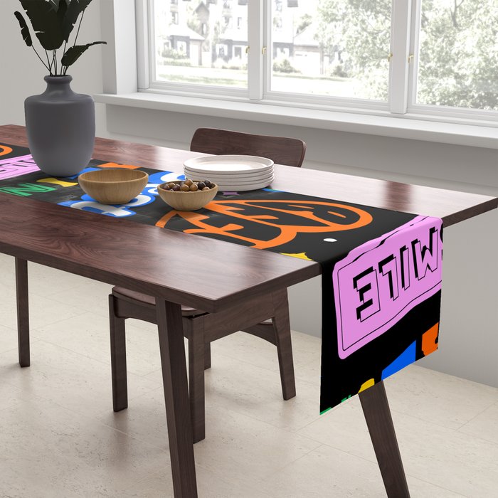 Fun retro quote sticker pattern Table Runner Gallery Image 2