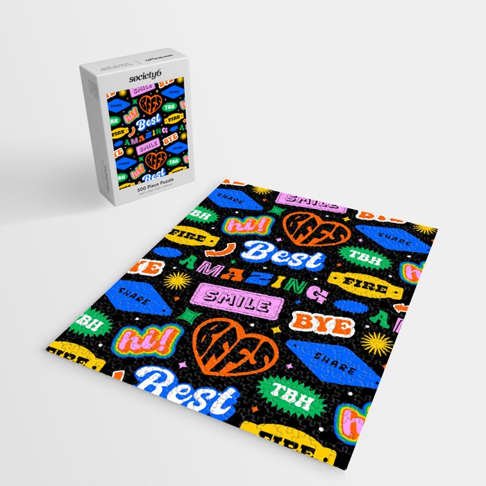 Fun retro quote sticker pattern Jigsaw Puzzle Gallery Image 2