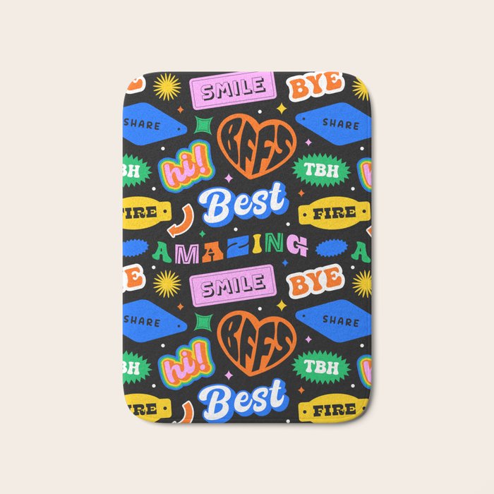 Fun retro quote sticker pattern Bath Mat Gallery Image 1