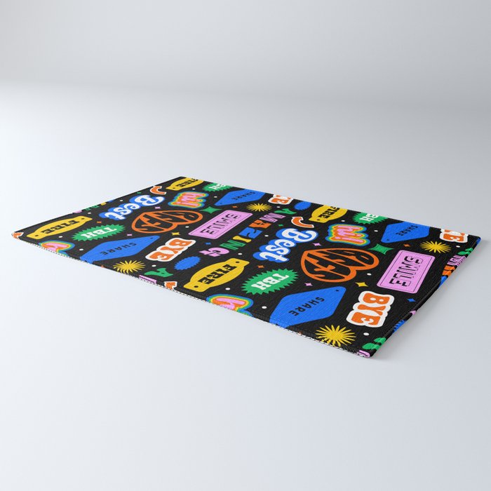 Fun retro quote sticker pattern Rug Gallery Image 3