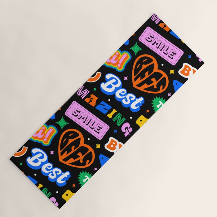 Fun retro quote sticker pattern Yoga Mat Gallery Image 1