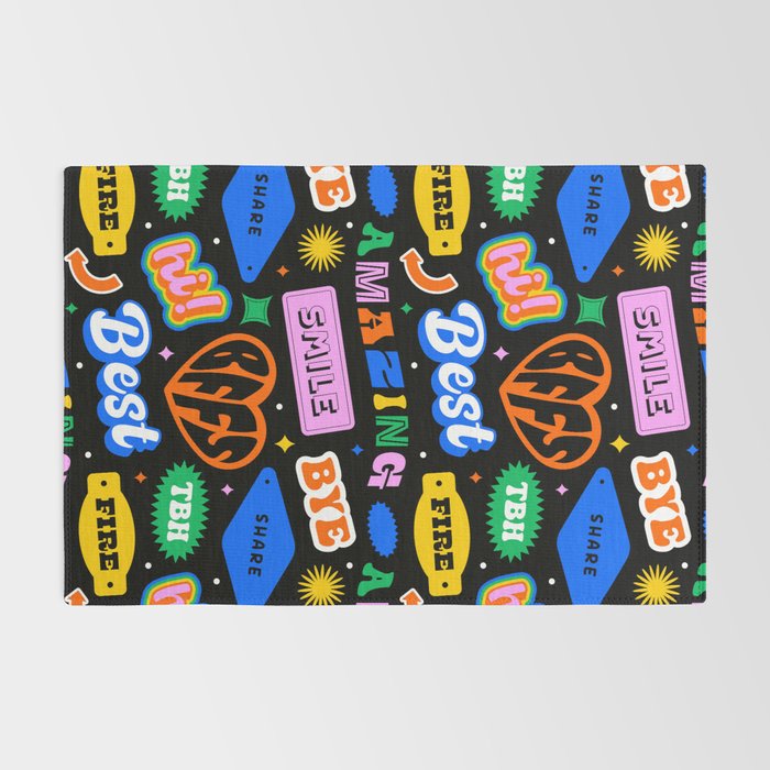 Fun retro quote sticker pattern Rug Gallery Image 2