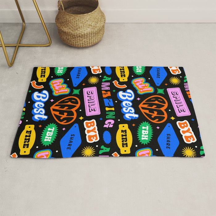 Fun retro quote sticker pattern Rug Gallery Image 1