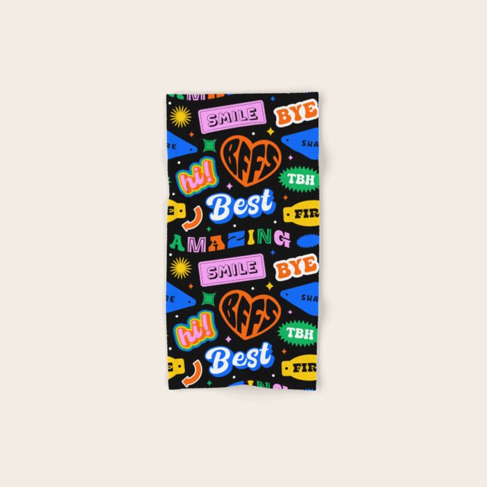 Fun retro quote sticker pattern Bath Towel Gallery Image 1