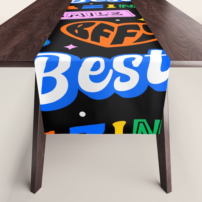 Fun retro quote sticker pattern Table Runner Gallery Image 1