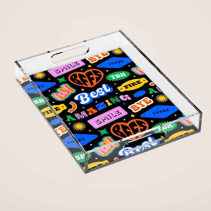Fun retro quote sticker pattern Acrylic Tray Gallery Image 1