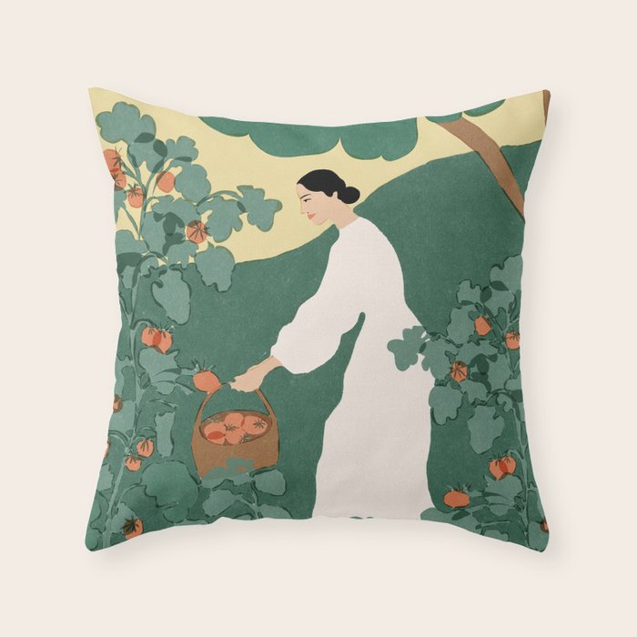 Tomato Girl Summer Throw Pillow Gallery Image 6