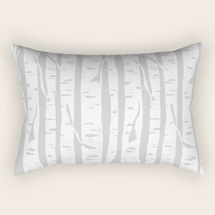 Woodcut Birches Grey Rectangular Pillow Gallery Image 1