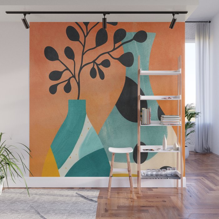 Modern Abstract Vases with Plant 2 Wall Mural Gallery Image 1