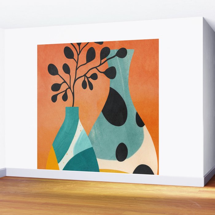 Modern Abstract Vases with Plant 2 Wall Mural Gallery Image 2