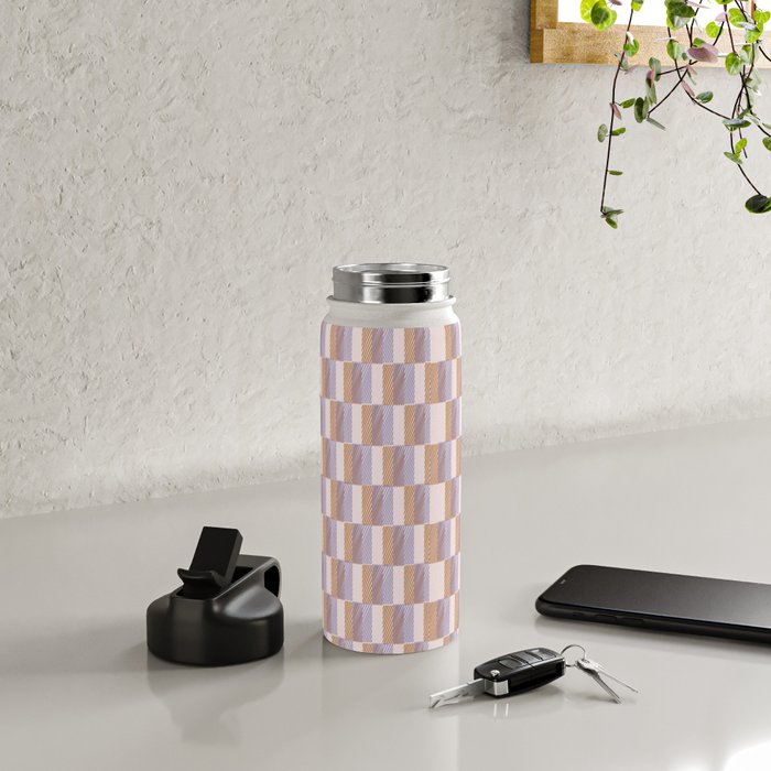 Retro vintage check: digital lavender and beige  Water Bottle Gallery Image 4
