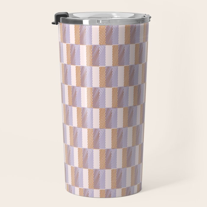 Retro vintage check: digital lavender and beige  Travel Mug Gallery Image 3