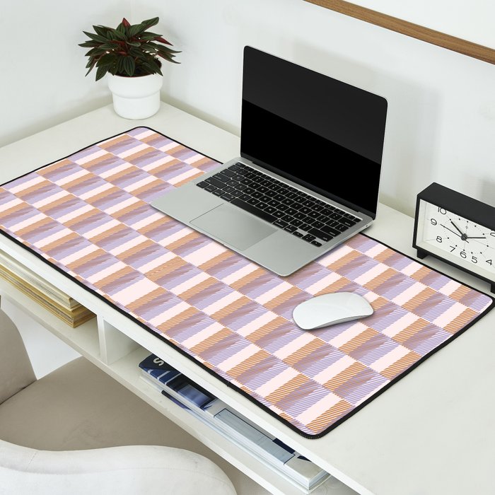 Retro vintage check: digital lavender and beige  Desk Mat Gallery Image 2