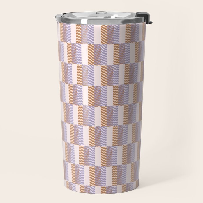 Retro vintage check: digital lavender and beige  Travel Mug Gallery Image 2