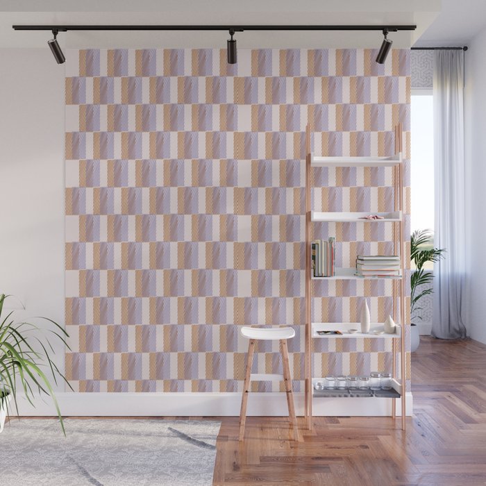 Retro vintage check: digital lavender and beige  Wall Mural Gallery Image 1