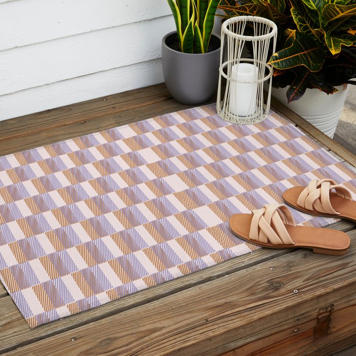 Retro vintage check: digital lavender and beige  Outdoor Rug Gallery Image 2