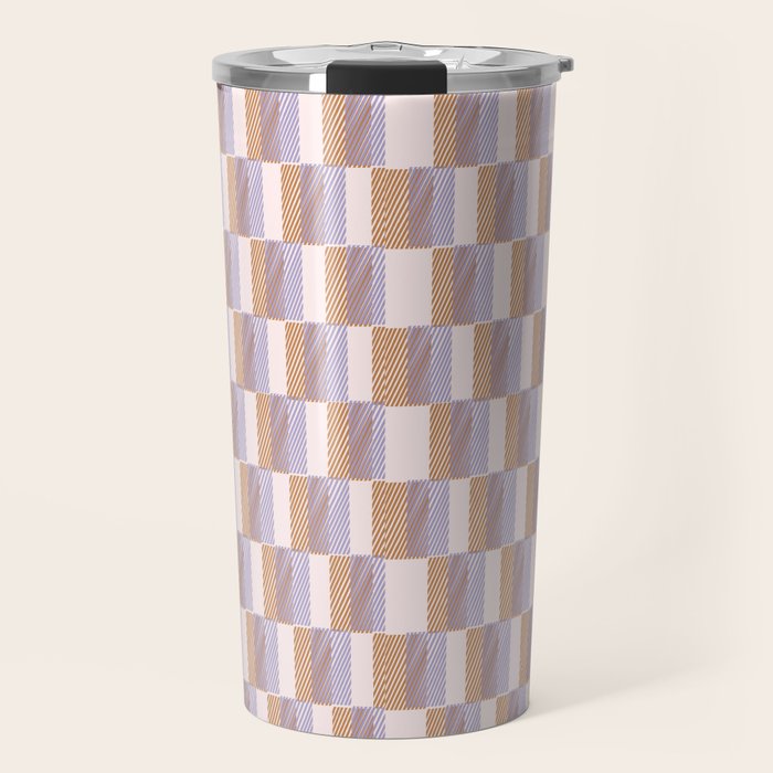 Retro vintage check: digital lavender and beige  Travel Mug Gallery Image 1