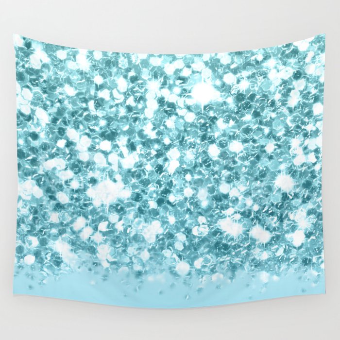 Sparkly Frozen Blue Glitter Ombre Wall Tapestry Gallery Image 1