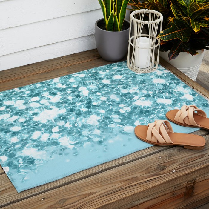Sparkly Frozen Blue Glitter Ombre Outdoor Rug Gallery Image 2