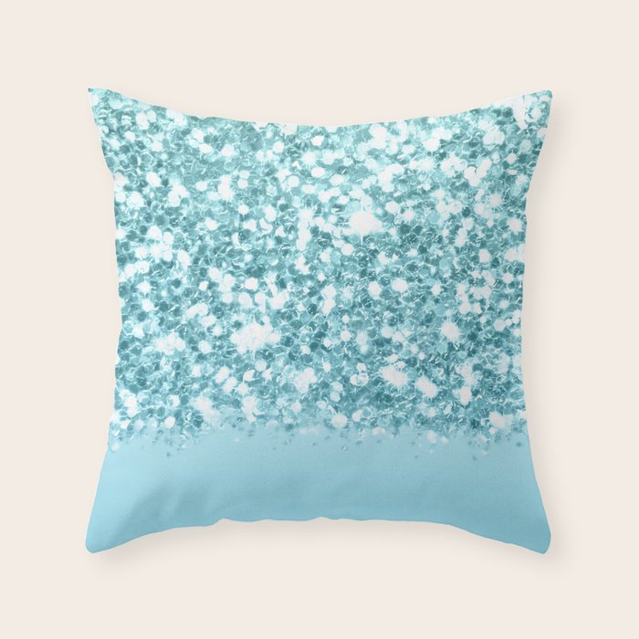 Sparkly Frozen Blue Glitter Ombre Throw Pillow Gallery Image 1