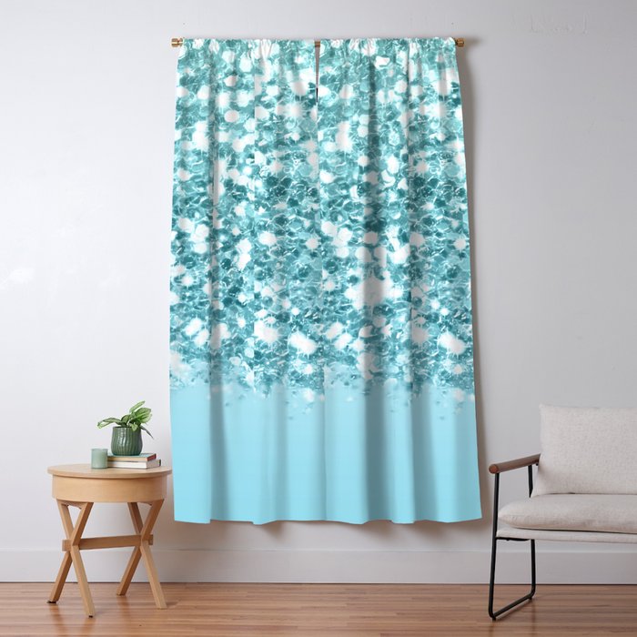 Sparkly Frozen Blue Glitter Ombre Window Curtain Gallery Image 5