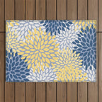 Modern Flowers Print, Yellow, White and Blue Outdoor Rug Gallery Image 1