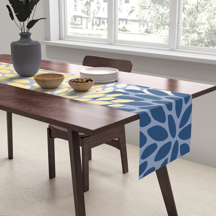 Modern Flowers Print, Yellow, White and Blue Table Runner Gallery Image 2