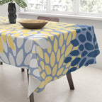Modern Flowers Print, Yellow, White and Blue Tablecloth Gallery Image 3