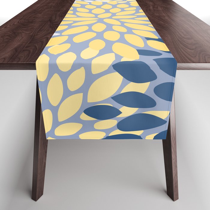 Modern Flowers Print, Yellow, White and Blue Table Runner Gallery Image 1
