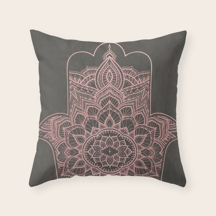 golden hamsa fatma hand and mandala on classic blue Throw Pillow Gallery Image 6