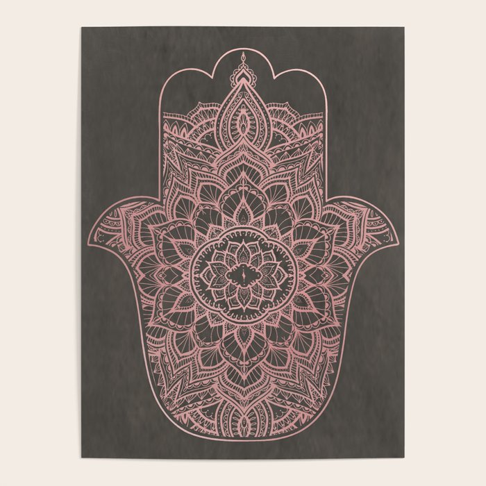 golden hamsa fatma hand and mandala on classic blue Poster Gallery Image 4
