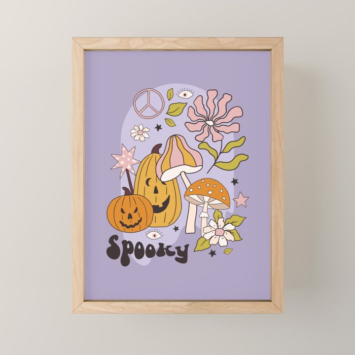 Hippie Groovy Halloween Print in Pastel Lilac Mini Art Print Gallery Image 1